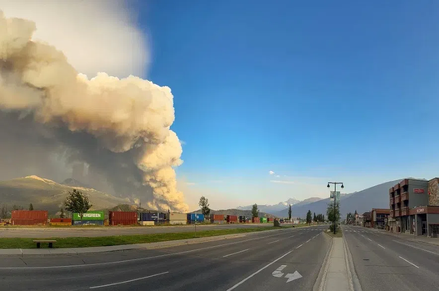 Wildfire smoke is seen from the main street of the townsite in Jasper National Park on Wed., July 24, 2024. (Parks Canada/Facebook)