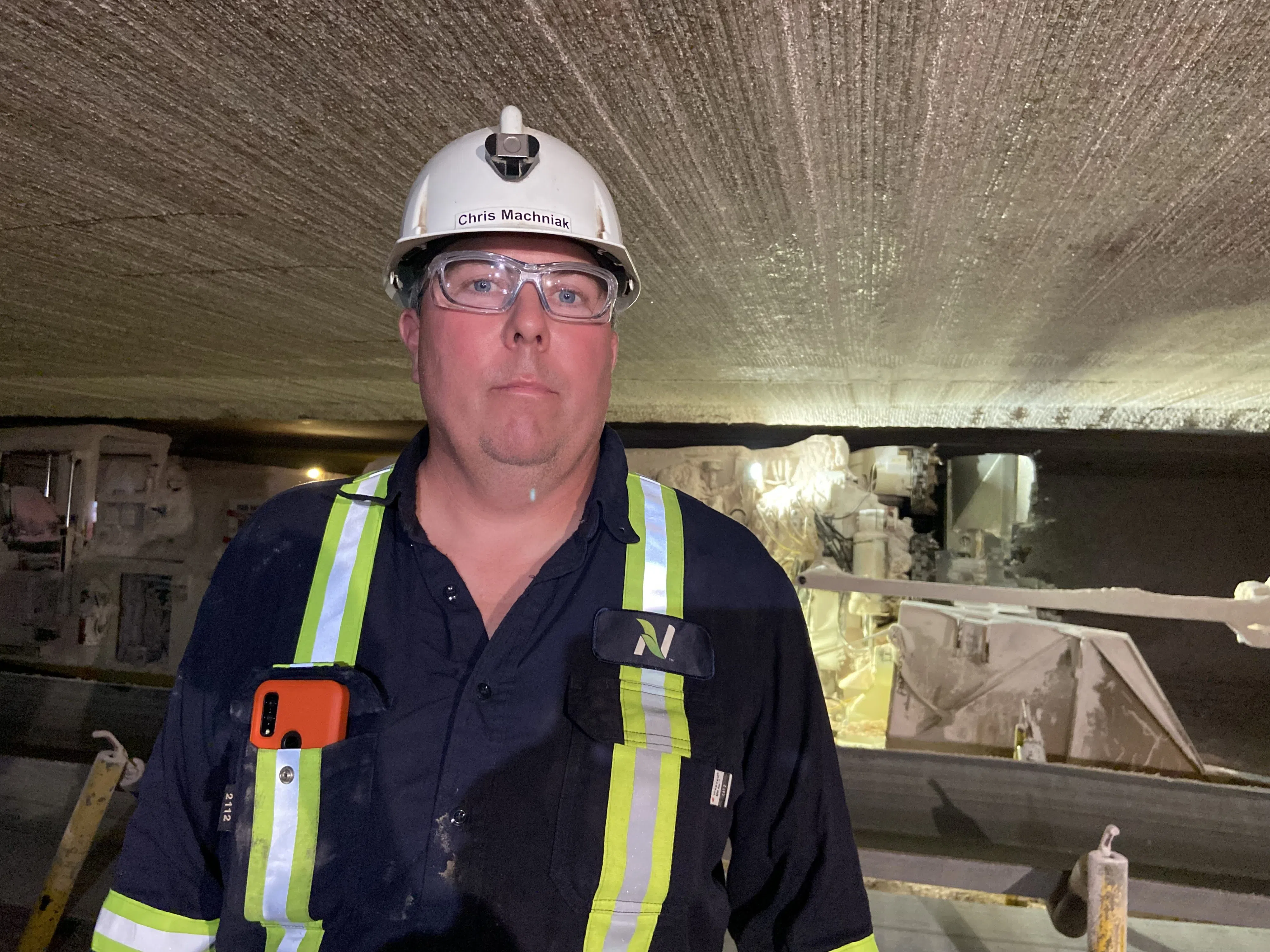 Chris Machinaik said that generations of his family have worked in the mines. He loves being able to work close to home in “his backyard.” (Nicole Garn/980 CJME)