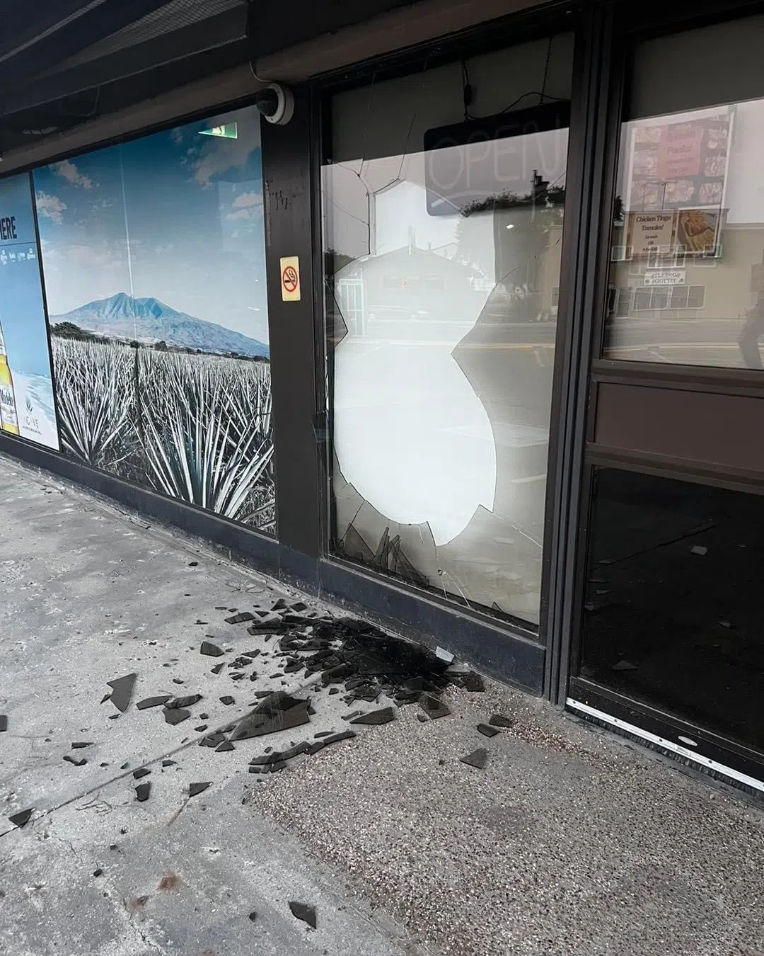 Shattered window at Agave Authentic Mexican Grill in Regina. Agave Authentic Mexican Grill. (Facebook)