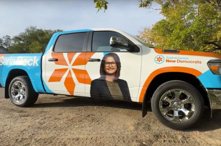 Beck said it’s incredibly weird to drive around in a truck with her face on it.