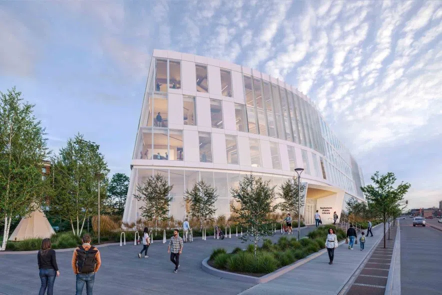 New artist rendering of the exterior of the new Saskatoon Public Library. (Submitted)