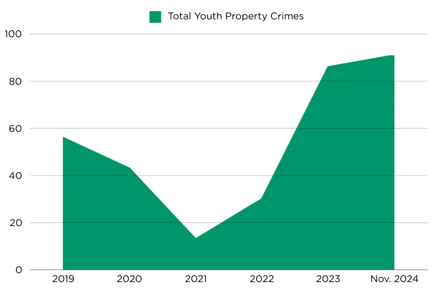 Property Crimes - Youth, 2019 - 2024. (Céline Grimard/650 CKOM)