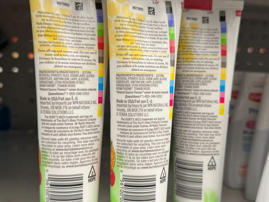 Product is made in the U.S. but is imported by Canada label. (Céline Grimard/650 CKOM)