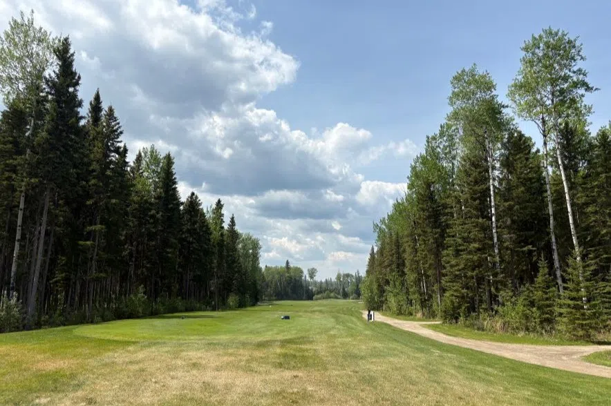 The sprinklers at the Candle lake golf course are going every night as wildfires grow in northern Saskatchewan. (Mia Holowaychuk/650 CKOM)