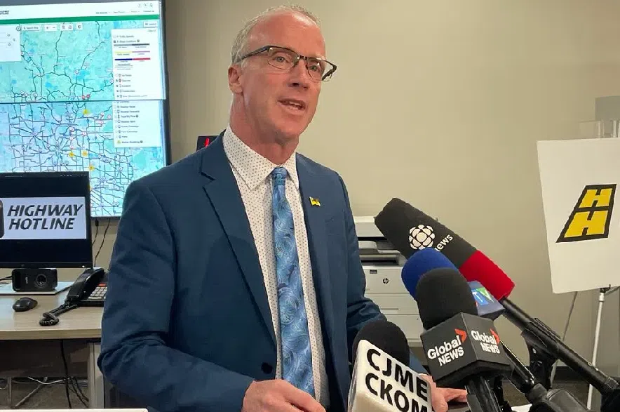 MLA Brad Crassweller speaking to media in Regina.