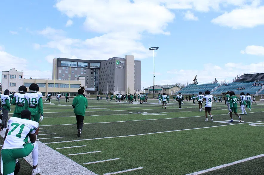 Moments after punches were thrown at Riders camp, players scrambled to help break it up. (Brittany Caffet/650 CKOM)