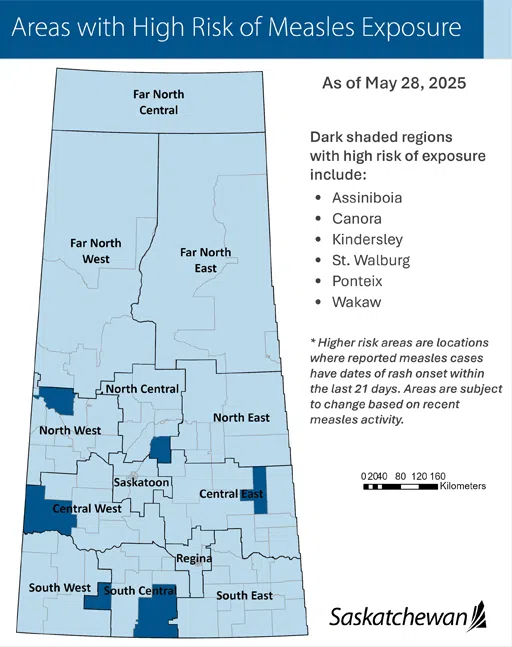 High risk of exposure measles map from the Saskatchewan Government. (Sask. Gov./Submitted)