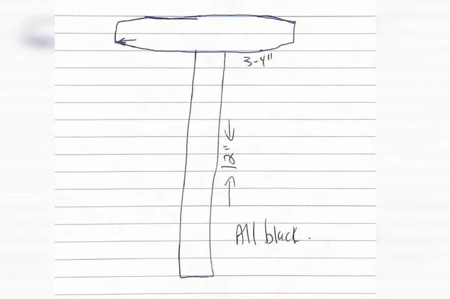 A sketch of the weapon used to kill Harvey Zoerb, which was described as a "T-shaped piece of metal."