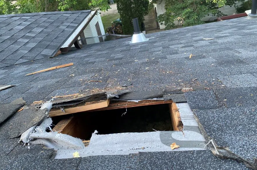 A hole made by a break and enter suspect on the roof of Karen and Matthew Hardy's home. (Karen Hardy/Submitted)