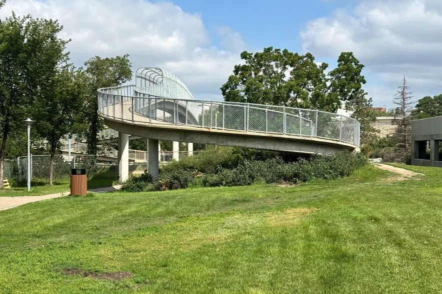 The pedestrian overpass on College Drive in Saskatoon.