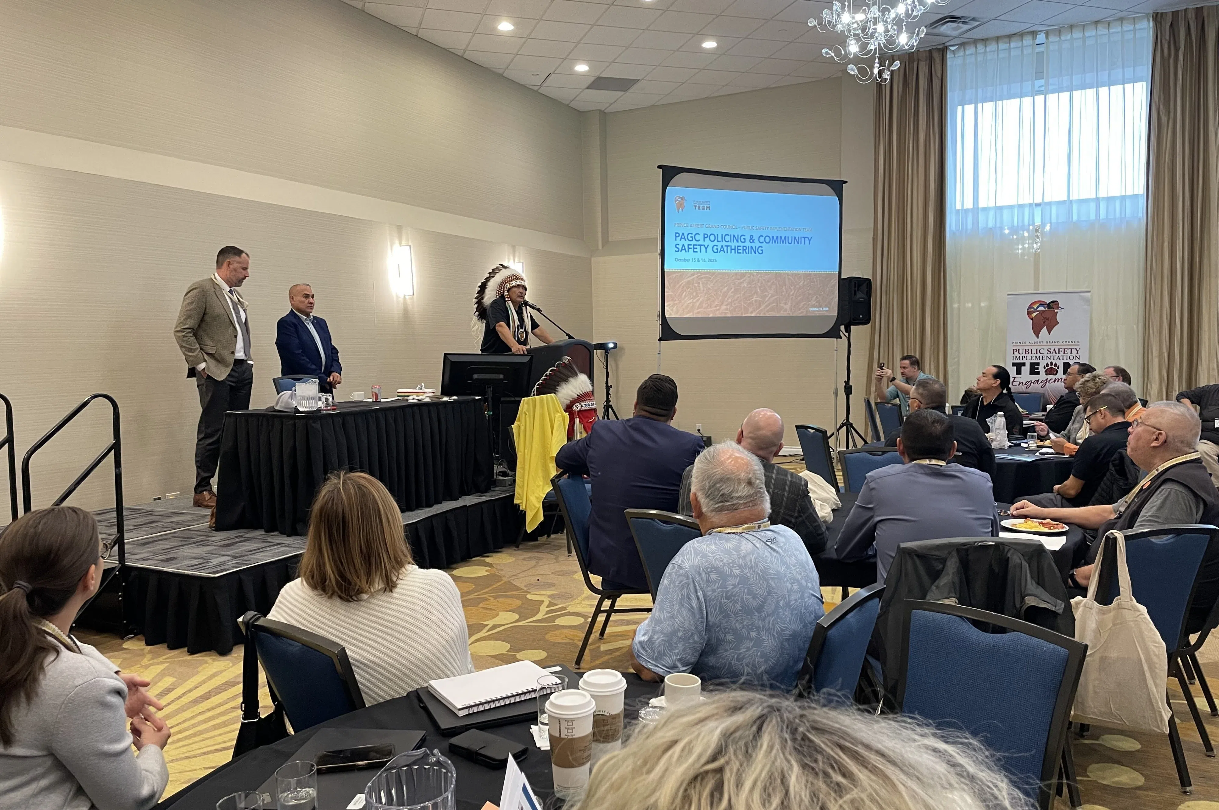 While addressing attendees on Oct. 15, Hardlotte said the idea is for the Indigenous policing service and RCMP, "to work side by side." (Marija Robinson/650 CKOM)