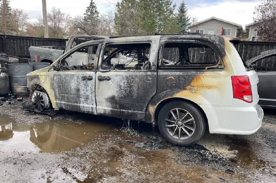 The aftermath of a vehicle fire in Saskatoon.