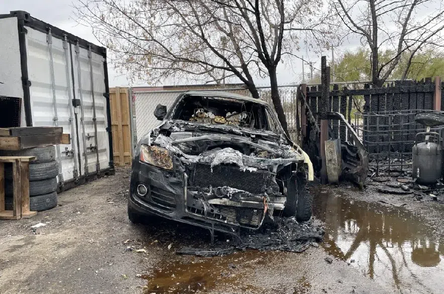 The aftermath of a vehicle fire in Saskatoon.