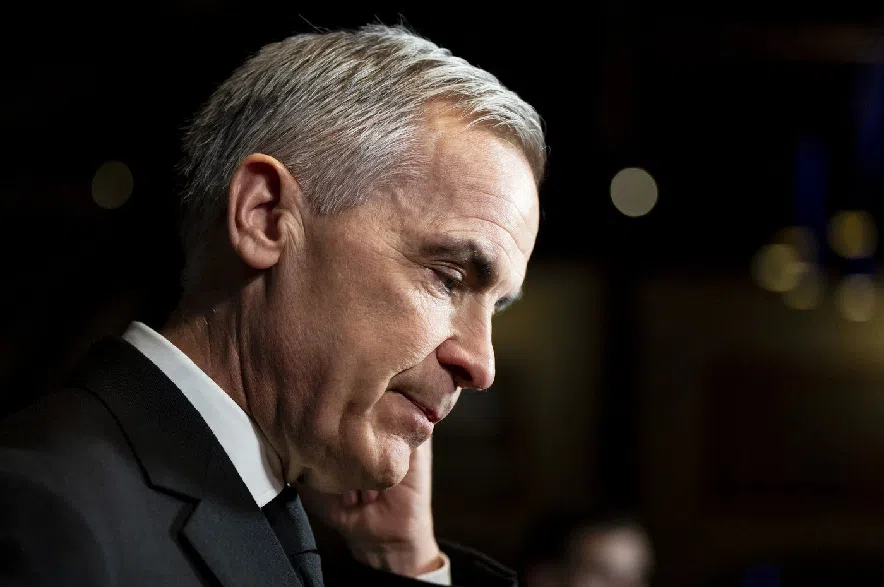 Prime Minister Mark Carney gives remarks to media in Montreal on Saturday, Dec. 6, 2025.