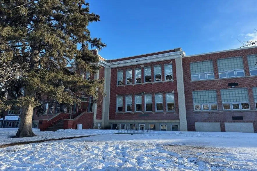 Saskatoon’s École Canadienne Française- Pavillion Monique Rosseau after an incident earlier this week where part of the school’s library ceiling collapsed. No students were hurt. (Libby Gray/650 CKOM)