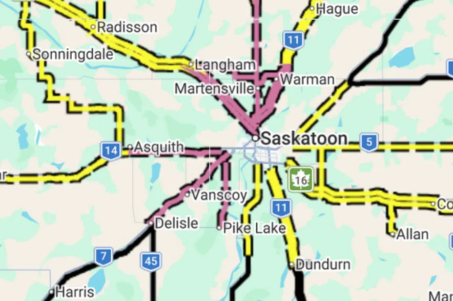Saskatchewan's Highway Hotline map at 6:30 p.m. on Feb. 23, 2026.