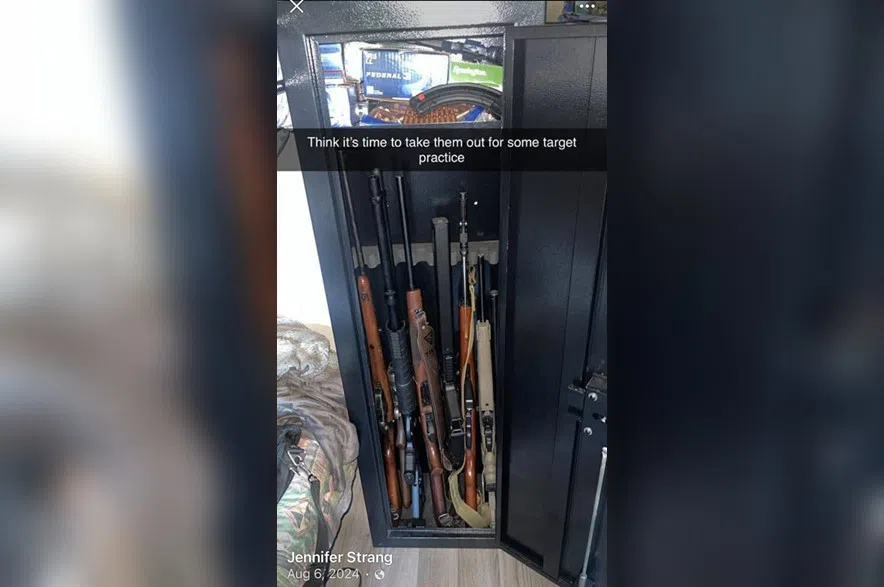 Jennifer Jacobs, also known as Jennifer Strang, mother of the shooter in the Tumbler Ridge, B.C., killings, posted a photo on Facebook in August 2024 of several long guns in a cabinet, seen in this handout image.