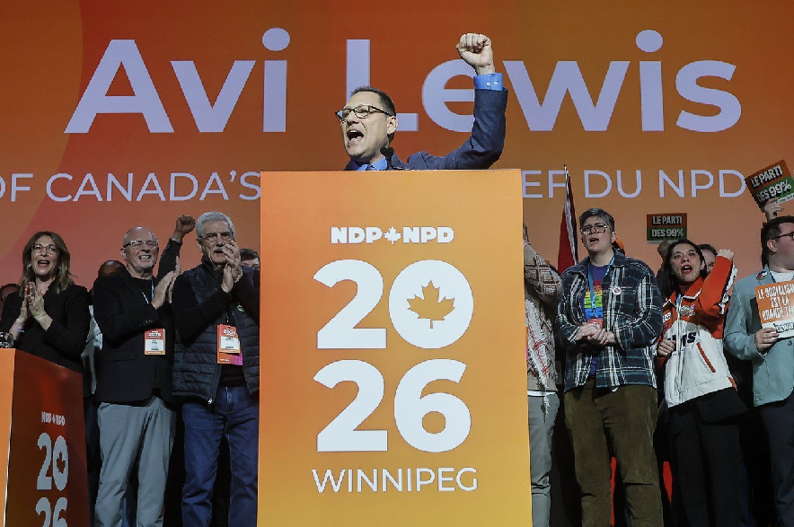 NDP Leader Avi Lewis speaks at the party convention in Winnipeg on Sunday, March 29, 2026.