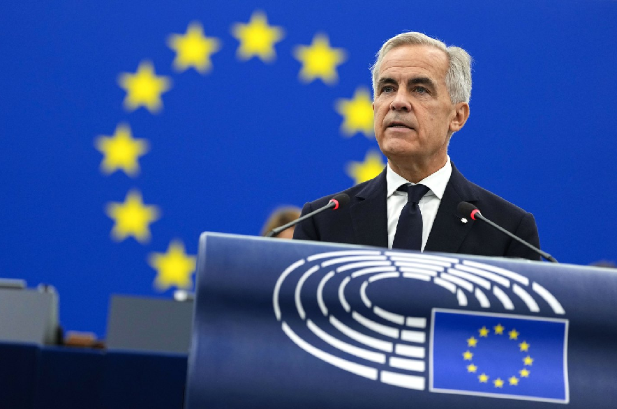 Prime Minister Mark Carney addresses the European Parliament in Strasbourg, France, on Thursday, Sept. 17, 2026.