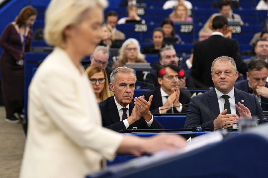 Prime Minister Mark Carney attends the State of the European Union address by President of the European Commission Ursula von der Leyen, at the European Parliament in Strasbourg, France, on Wednesday, Sept. 16, 2026.