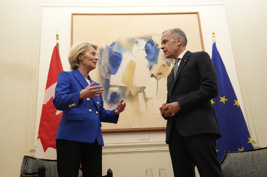Prime Minister Mark Carney meets with President of the European Commission Ursula von der Leyen in Rome, Saturday, May 17, 2025.