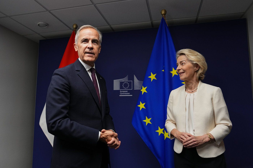Prime Minister Mark Carney, left, and European Commission President Ursula von der Leyen participate in a bilateral meeting at the European Parliament in Strasbourg, France, on Wednesday, Sept. 16, 2026.