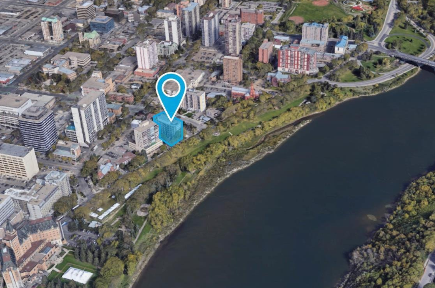 Map showing the location of the Medical Arts Building in Saskatoon.