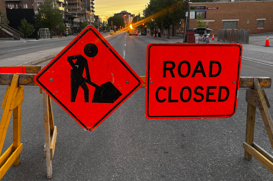 A road closed sign in Saskatoon.