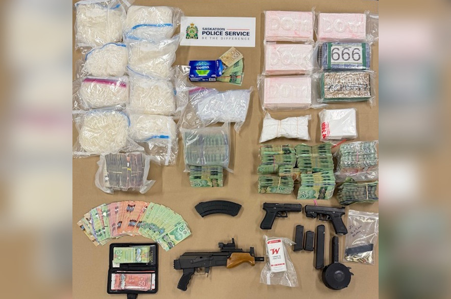 Items seized by police in Saskatoon during a raid in September, 2026.