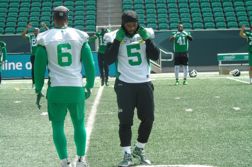 Saskatchewan Roughriders linebacker Antoine Brooks Jr. during practice.