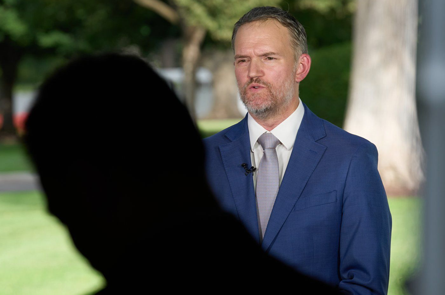 U.S. Trade Representative Jamieson Greer does a television interview outside the White House in Washington, Wednesday, Aug. 26, 2026.