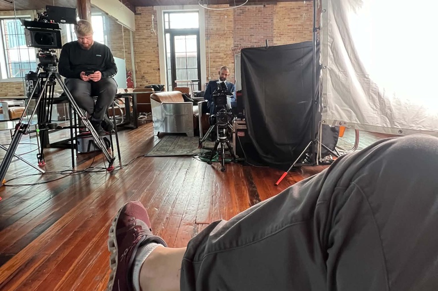 Mark Utley got a rare chance to sit in the interviewee's chair, as Blue Jays legend Jose Bautista (centre) reviewed the questions he was about to be asked.