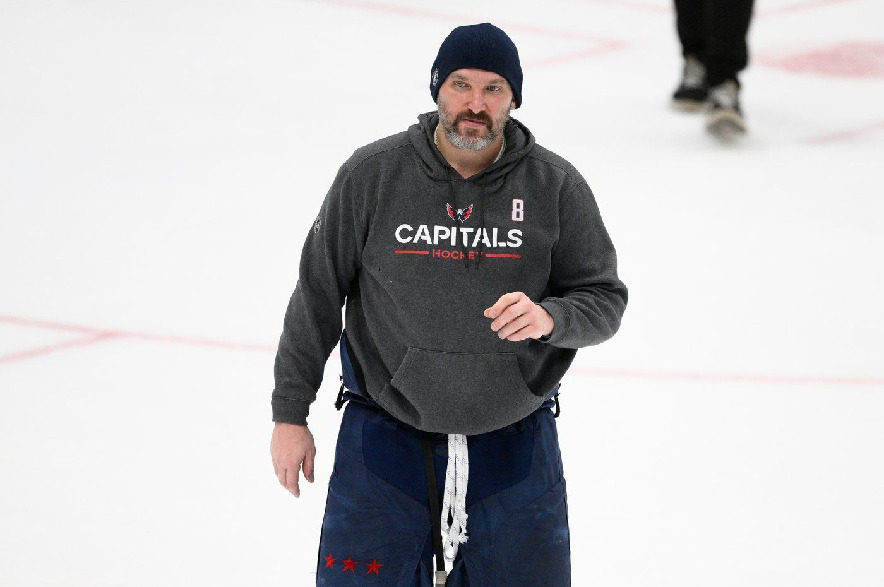 Washington Capitals left wing Alex Ovechkin skates after an NHL hockey game against the Pittsburgh Penguins on Sunday, April 12, 2026, in Washington.