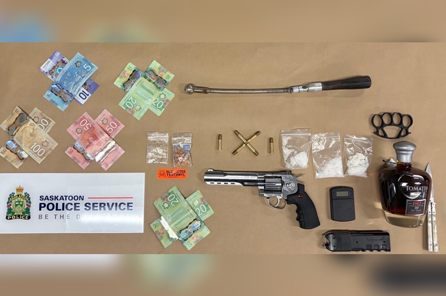Items seized during a drug investigation in Saskatoon on July 17, 2026.
