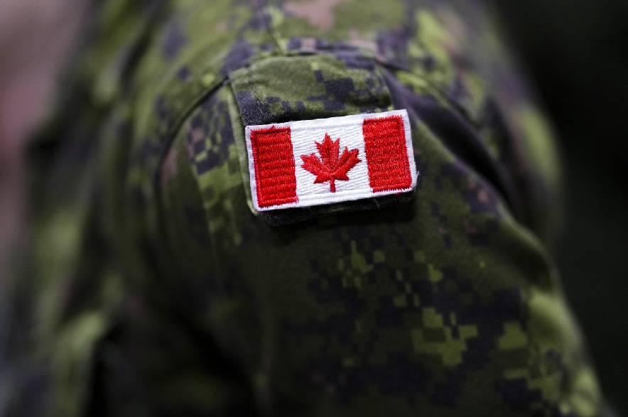 A Canadian soldier takes part in an announcement in Petawawa, Ont., on Thursday, Oct. 19, 2023.