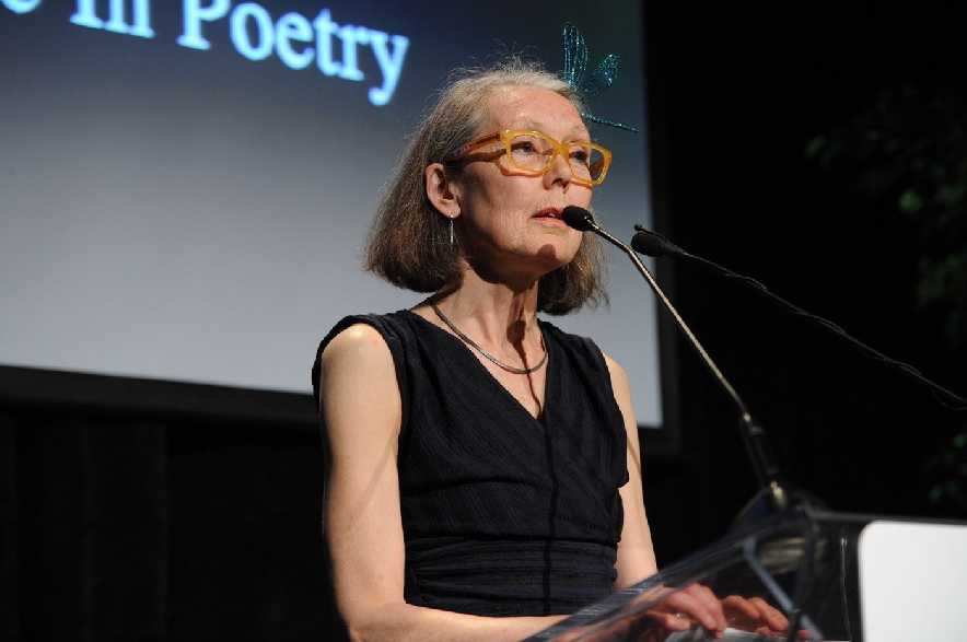Poet Anne Carson speaks after winning the Griffin Poetry Prize for her genre-bending Red Doc>, in a 2014 handout photo.