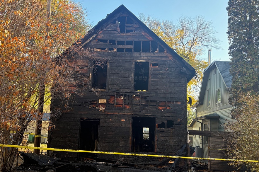 The aftermath of a house fire on Avenue E North in Saskatoon.