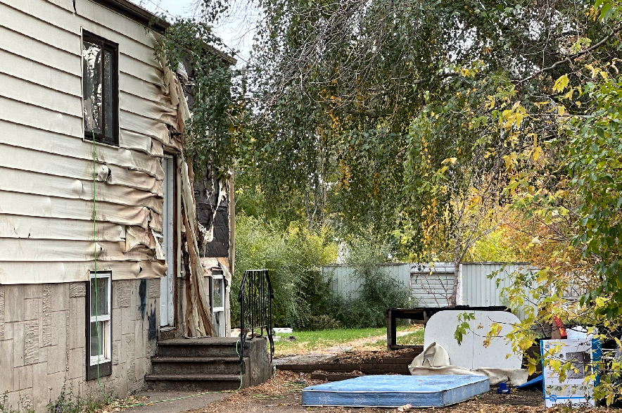 The aftermath of a fire on Avenue R South in Saskatoon on Oct. 13, 2026.