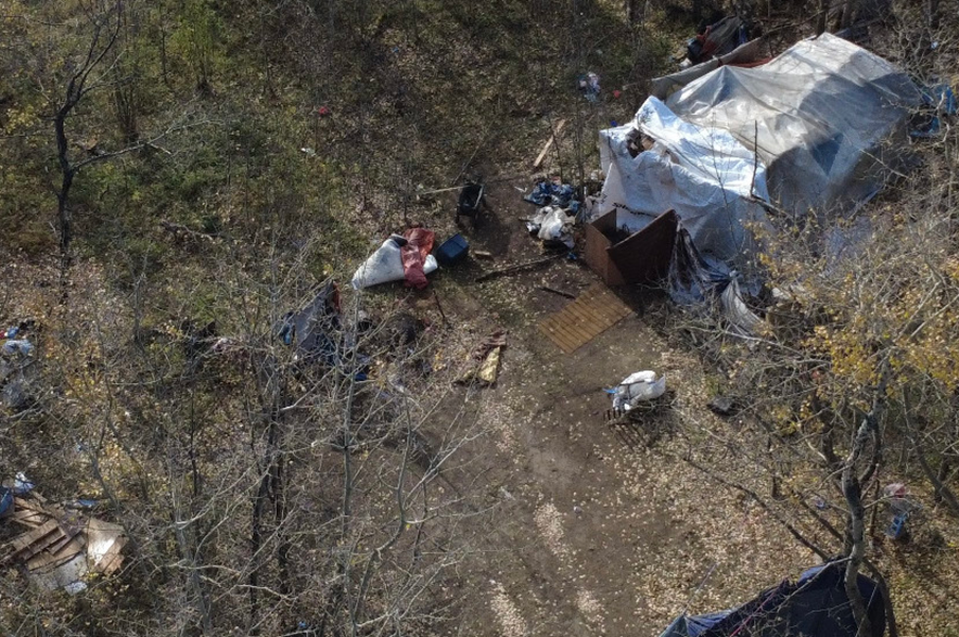 A view from above the encampment off 48th Street, just outside Prince Albert.