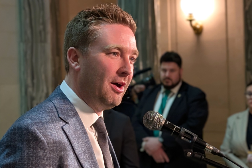 Saskatchewan Health Minister Jeremy Cockrill speaking to reporters in Regina.