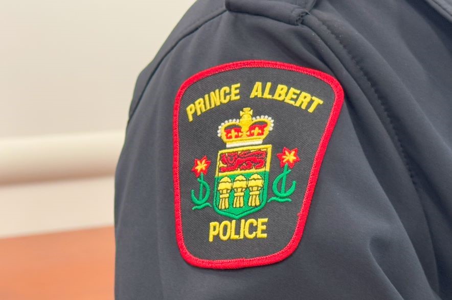 A Prince Albert police officer's uniform shoulder patch.