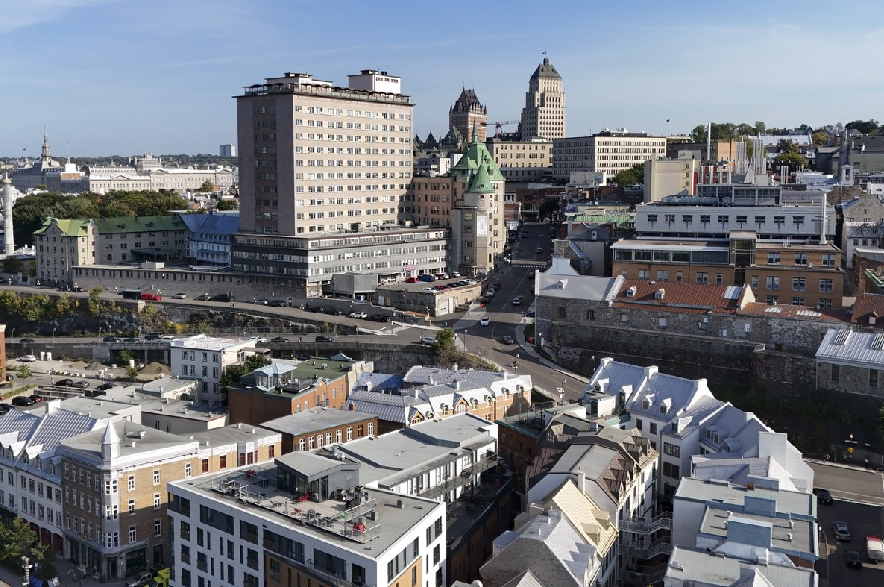 The CHU de Quebec, Université Laval, Hotel Dieu de Quebec hospital top right, Wednesday, Sept. 18, 2024 in Quebec City.