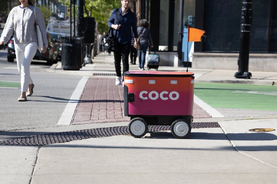 A Coco Delivery Robot sits in Chicago’s Lakeview neighborhood on April 22, 2026.
