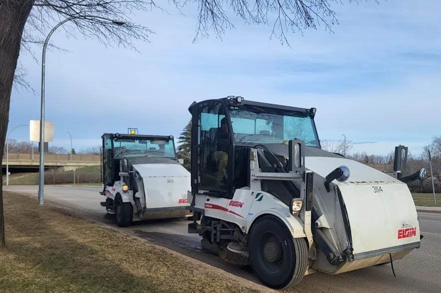 Street sweepers parked in Saskatoon.