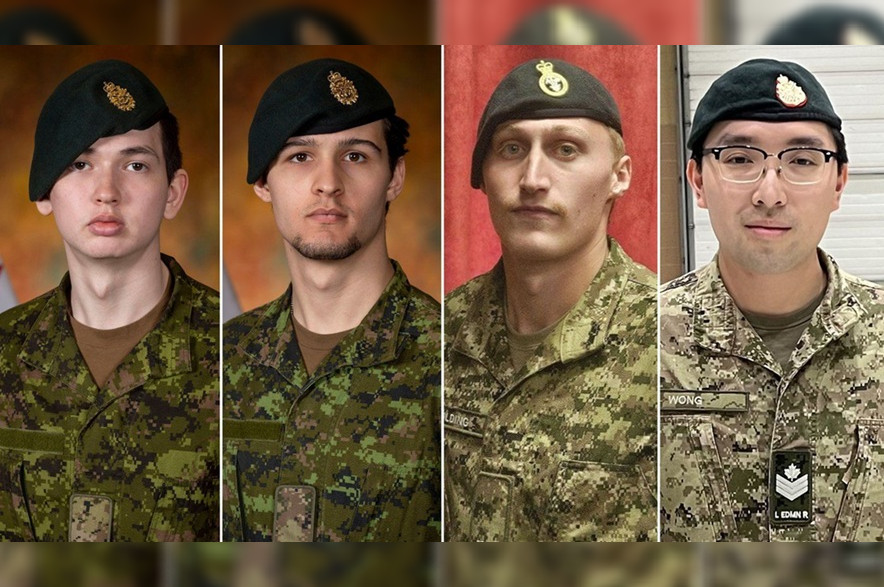 Pte. Hayden Lykkemark, Pte. Shaun Farrell, Pte. Aidan Goulding and Sgt. Morgan Wong, who died during a training exercise at CFB Wainwright