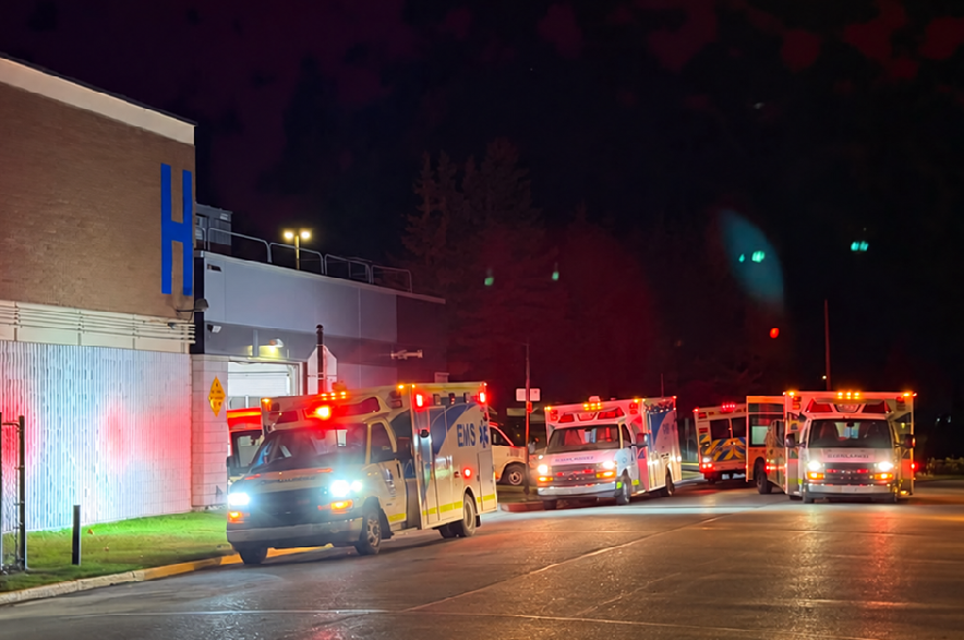 Ambulances at Wainwright Hospital Saturday evening.