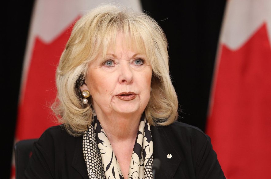 Sen. Pamela Wallin attends a press conference in Ottawa on Thursday, Feb. 1, 2024.