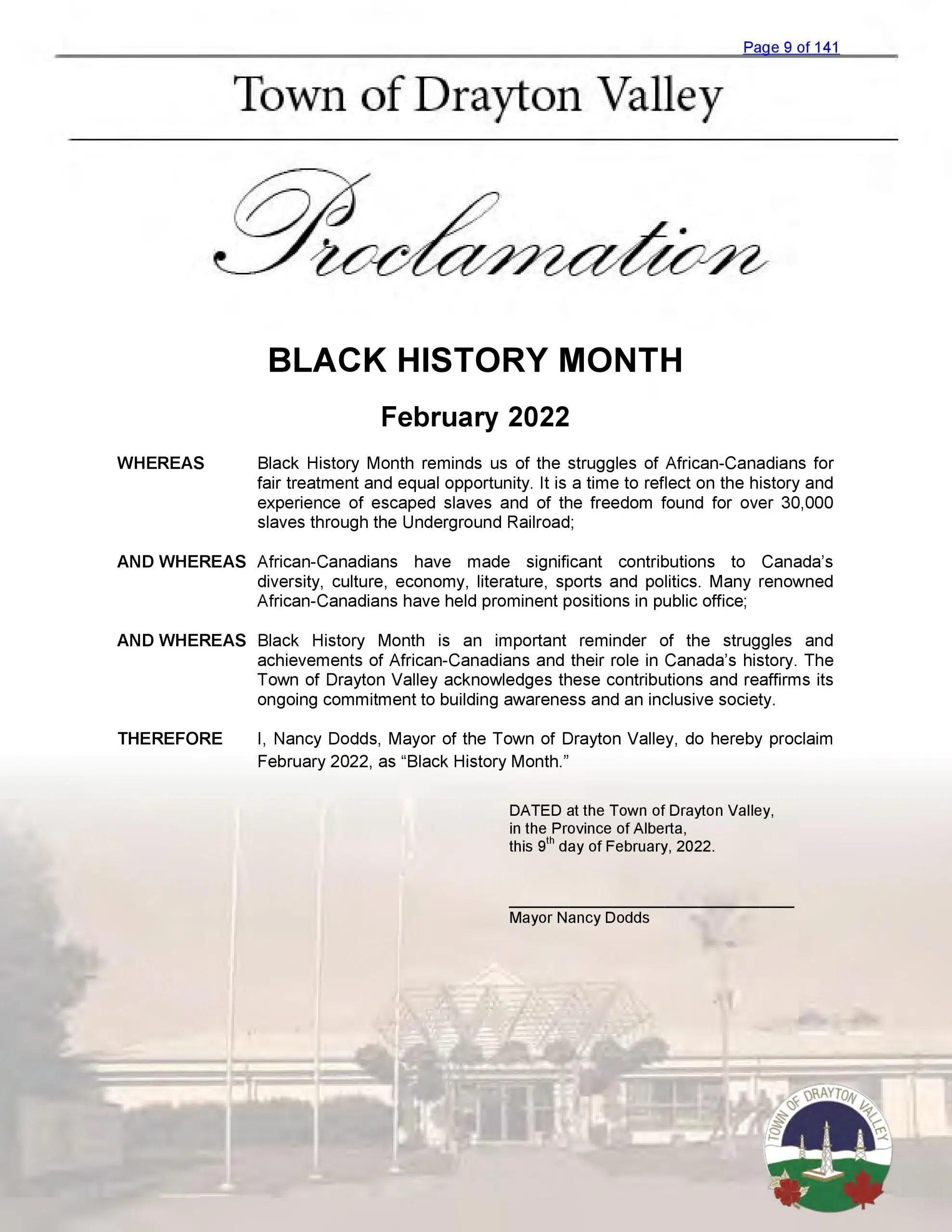 Black History Month proclaimed in Drayton Valley