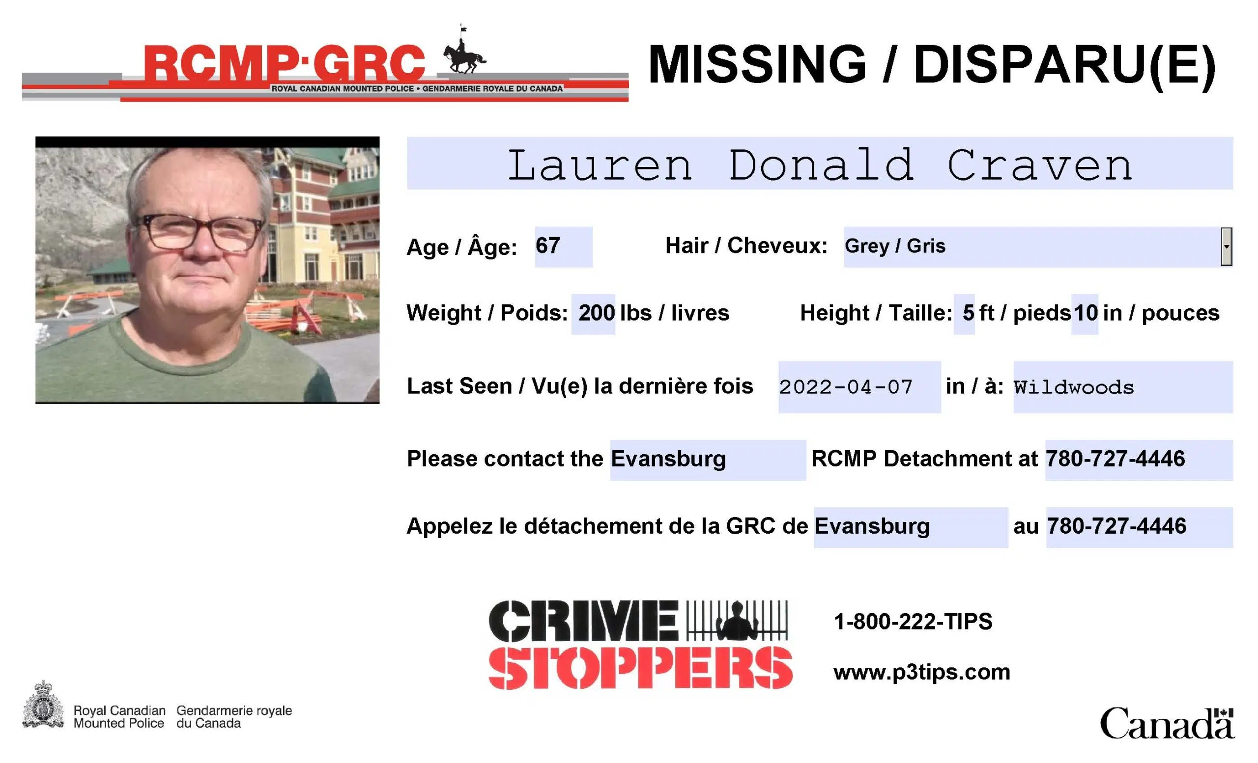 Evansburg RCMP looking for missing man
