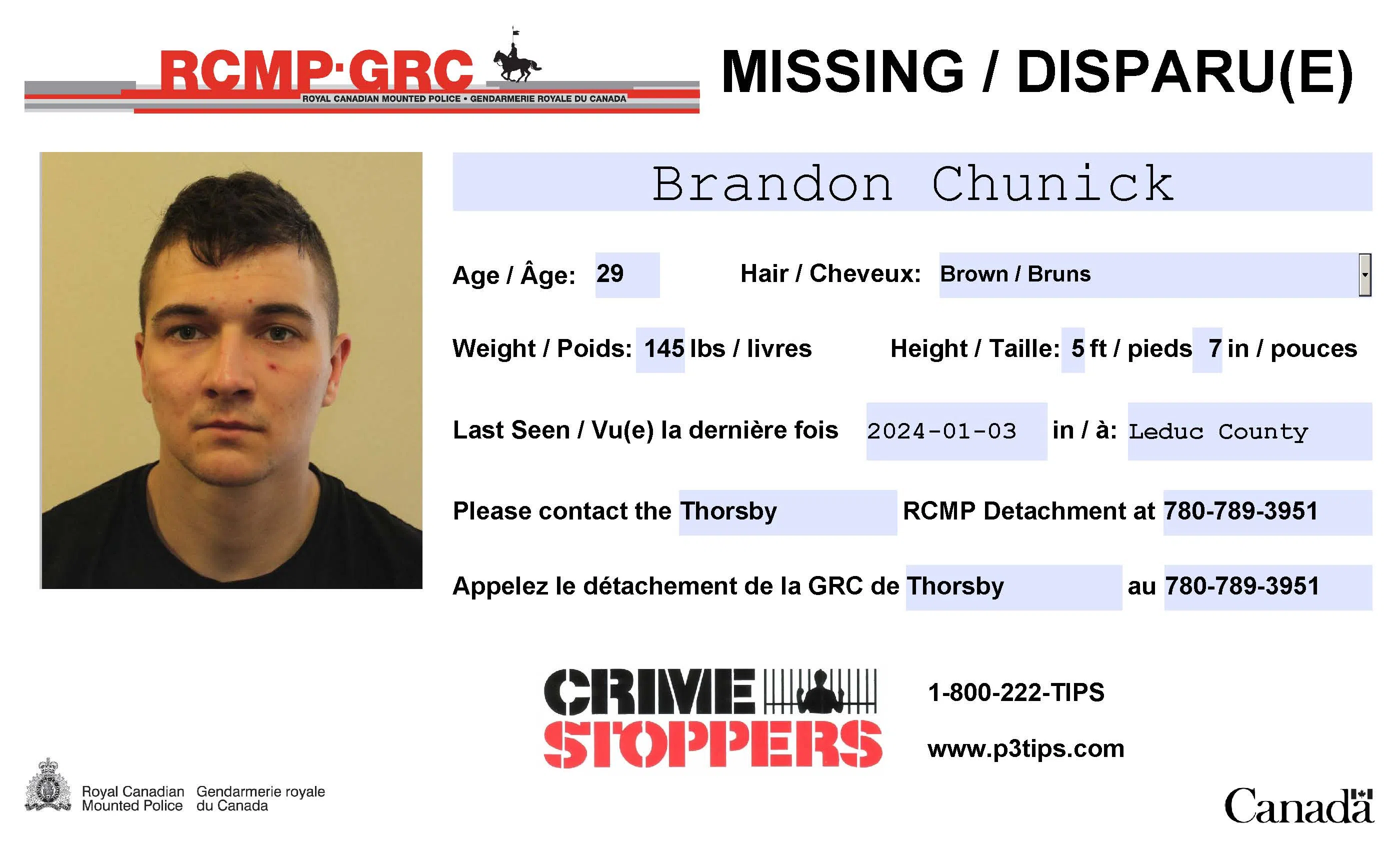 Missing Person: Brandon Chunick, 29, of Thorsby